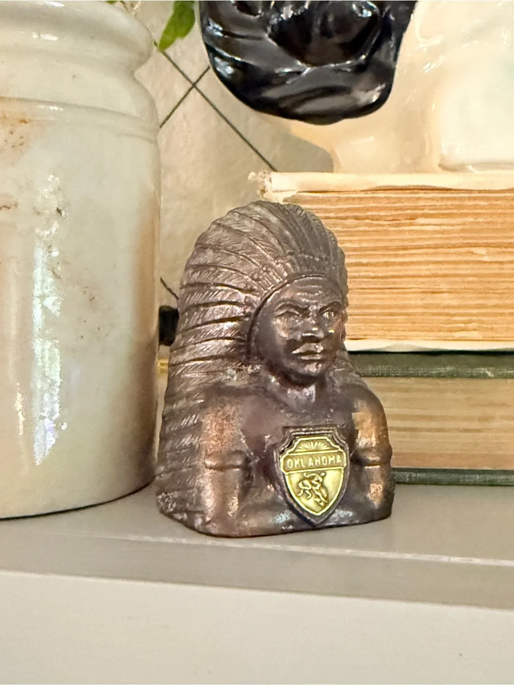 😎3/$20‼️Vintage Native American Chief Bust with Oklahoma Badge